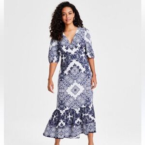 NWT Tinsel Petite MIDI Dress Ruffle Hem Elbow‎ Sleeve Tiered Size Medium Petite